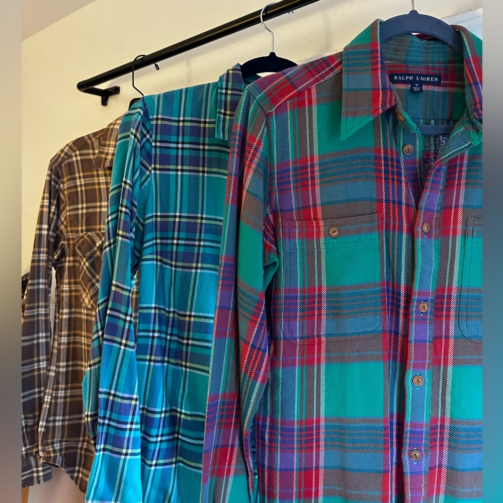 Lot of 3 Flannels: Ralph Lauren and J.Crew